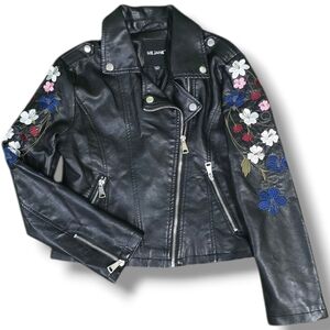 Me Jane | Faux Leather floral embroidered edgy youth girls moto jacket SIZE XL14